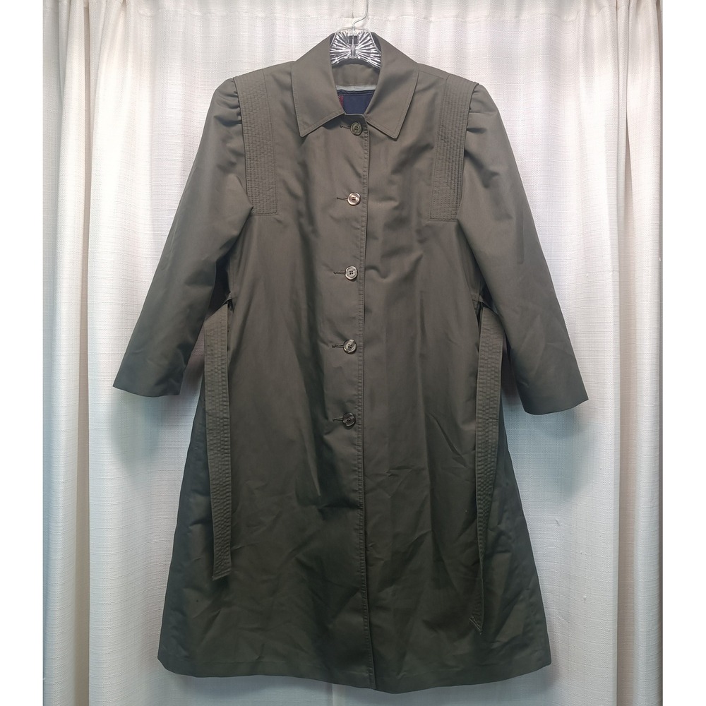 Vintage On Shore Mfg Olive Green Trench Coat with Zip Out Wool Liner Made in USA